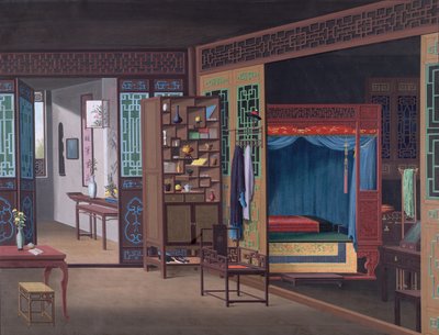 Drawing of the interior of the house of a Chinese official by School Chinese