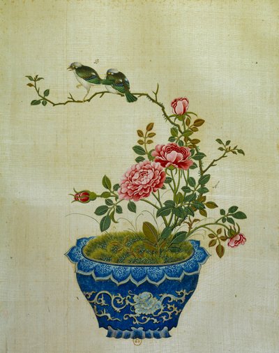 Art China: Painting on Silk Flowers and Birds. Anonymous by School Chinese