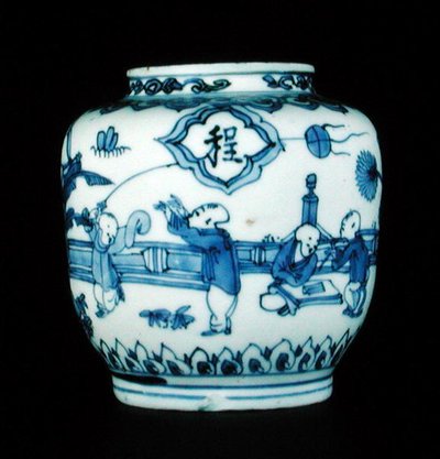 Blue and white jar with boys at play, Wanli by School Chinese