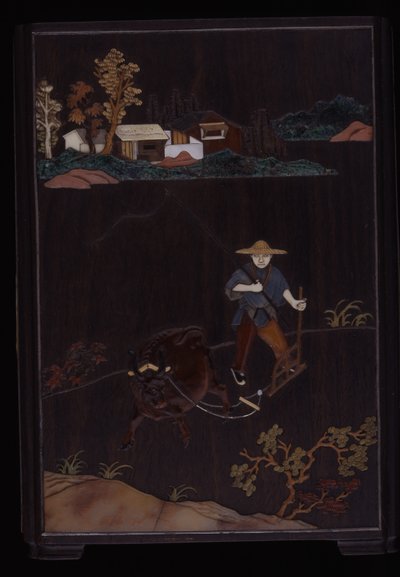 Brushpot With Scenes Of Country Pursuits by School Chinese