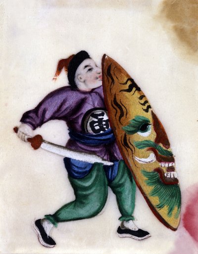 Chinese soldier with sword and shield by School Chinese