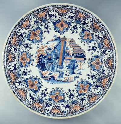 Faience Dish with Chinese Decor by School Chinese