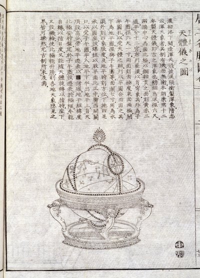 Earth globe - Chinese document. Anonymous engraving by School Chinese