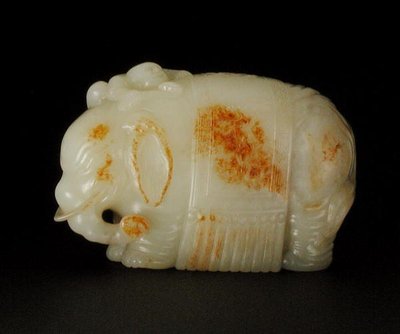 Elephant Standing Wearing a Tasselled Cloth Decorated with Rockwork and Crested Waves, a Boy Holding a Ruyi Sceptre Climbing on His Shoulder by School Chinese