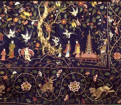 Embroidered hangings from the State Bed at Calke Abbey, early 18th century (detail) by School Chinese