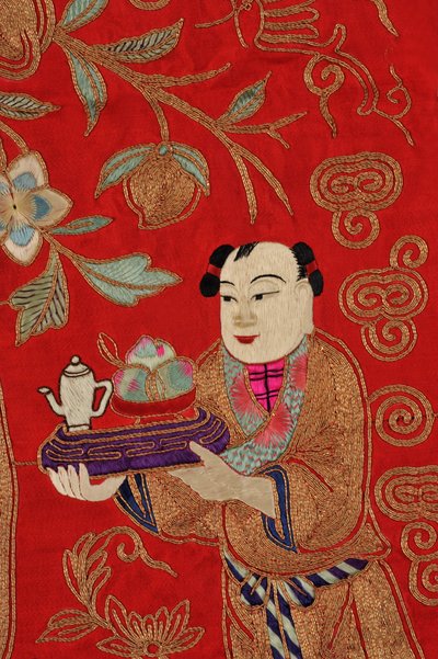 Embroidery depicting a boy bringing tea (detail) by School Chinese