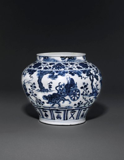 Exceptionally rare and important blue and white jar, Guan Yuan Dynasty by School Chinese