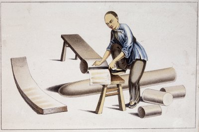 How to cut the substance of Chinese paper (according to a Chinese drawing) - early 19th century by School Chinese