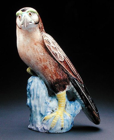 One of a pair of famille rose hawks, c.1750 (porcelain) by School Chinese
