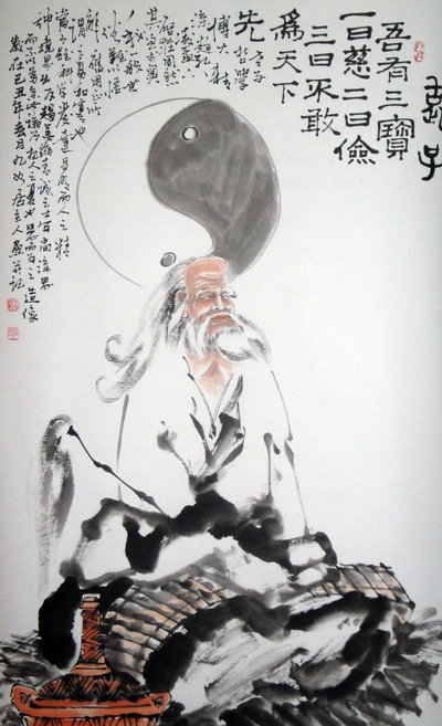 Portrait of Lao Tse (Lao-Tse or Lao-Tseu, Lao Tseu nicknamed "old child" or "master Lao"), Chinese philosopher who lived in the 6th century BC. Ink drawing on paper, anonymous, Private collection by School Chinese
