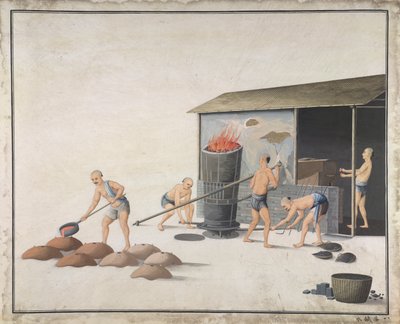 Put it in water to cool, Manufacturing cast iron in China, c.1820 by School Chinese