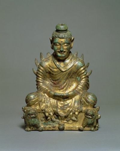 Seated Buddha with flaming shoulders, Chinese Six Dynasties Period, Northern Wei dynasty, 3rd-5th century by School Chinese