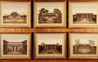 Set of Six Chinese Pavilions and Courtyard Scenes by School Chinese
