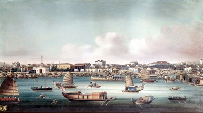 The port of Canton (China) around the middle of the 19th century. Anonymous Chinese painting by School Chinese