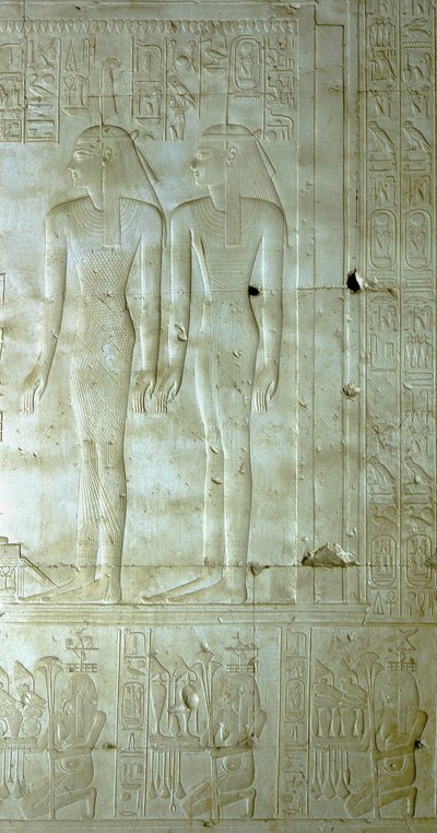 Abydos: Temple of Seti I for Osiris. Goddesses Accompanying the Pharaoh. by School Egyptian