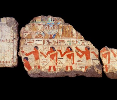 Ancient Egypt Art: Paintings of the Mastaba of Metchetchi: Ritualist Priests Mural Painting, 6th Dynasty (ca. 2350-2200) by School Egyptian