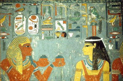 Ancient Egypt, Horemheb offering ointments to Hathor, Horemheb Tomb, Thebes by School Egyptian