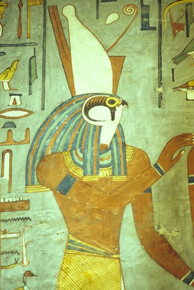 Ancient Egypt, Painting, Horus, falcon headed God, God of the kings, Tomb of Rameses I, Thebes by School Egyptian
