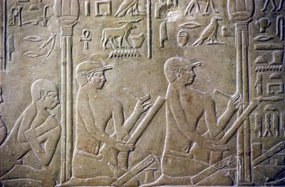 Relief/Carving, Tomb of Merereuka, Mastaba of Merereuka, 6th Dynasty, Saqqara, Village elders forced to admit their faulty tax returns to clerks by School Egyptian