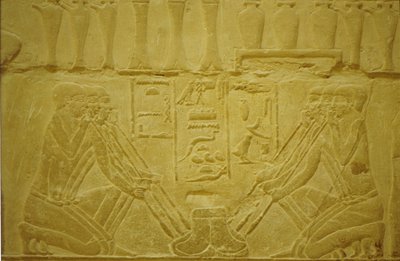 Ancient Egypt, Wall carving, Jewellers smelting gold, Merereuka Mastaba/Tomb, 6th Dynasty, Saqqara, Egypt by School Egyptian