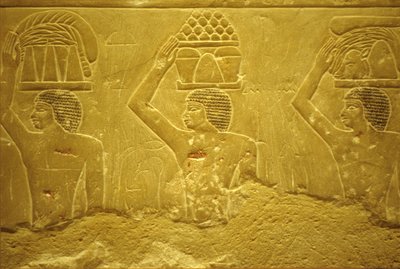 Ancient Egypt, Wall Carving/Painting, Mastaba/Tomb of Idout, Saqqara, 2323-2150 BC, Bearers with Offerings by School Egyptian
