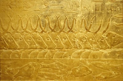 Wall carving/painting, Mastaba/Tomb of Idout, Saqqara, 2323-2150 BC, Cattle fording a river by School Egyptian