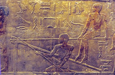 Ancient Egypt, Wall Carving/Painting, Mastaba/Tomb of Ti, Saqqara, 5th Dynasty, Shipbuilding by School Egyptian
