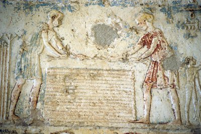 Ancient Egypt, Wall Carving/Painting, Tomb of Petosiris, Tuna el Gebel, 300 BC, The Flax Harvest by School Egyptian