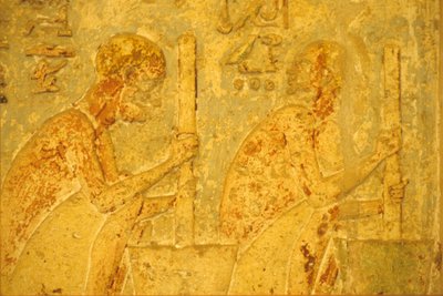 Ancient Egypt, Wall Carving/Painting, Tomb of Petosiris, Tuna el Gebel, 300 BC, Workers Using Pestle and Mortar by School Egyptian