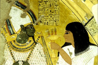 Wall Painting, Tomb of Inherkhau, Thebes, Tomb of the Nobles, 20th Dynasty, Inherkhau Making Offerings to Osiris by School Egyptian