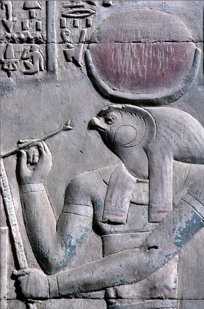 Ancient Egypt, Wall Painting/Carving, Horus Writes on Papyrus Scroll, Temple of Sebek and Horus, Kom Ombo by School Egyptian