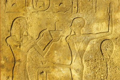 Ancient Egypt, Wall painting/carving, Karnak/Luxor Temple, Hatshepsut offers incense to God Min by School Egyptian