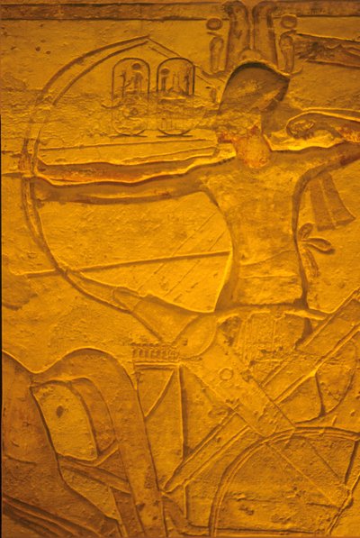 Ancient Egypt, Wall Painting/Carving, Rameses II in His Chariot at the Battle of Kadesh, Temple of Rameses II and Nefertari, Abu Simbel by School Egyptian