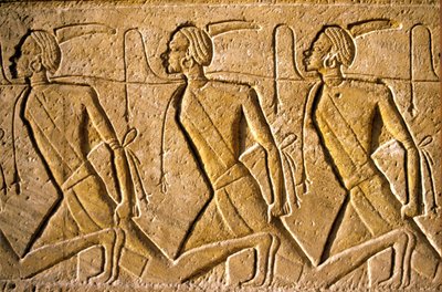Ancient Egypt, Wall Painting/Carving, Row of Prisoners Representing the Kushite People, Depicted as African, Who Have Been Defeated by Rameses II, Temple of Rameses II, Abu Simbel by School Egyptian