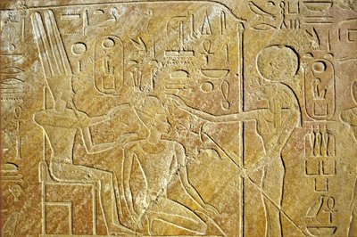 Wall painting/carving, Sakhmet addresses Amon Ra and Hatshepsut, Karnak Temple, Luxor by School Egyptian