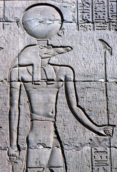 Ancient Egypt, Wall painting, Sebek carrying an ankh by School Egyptian