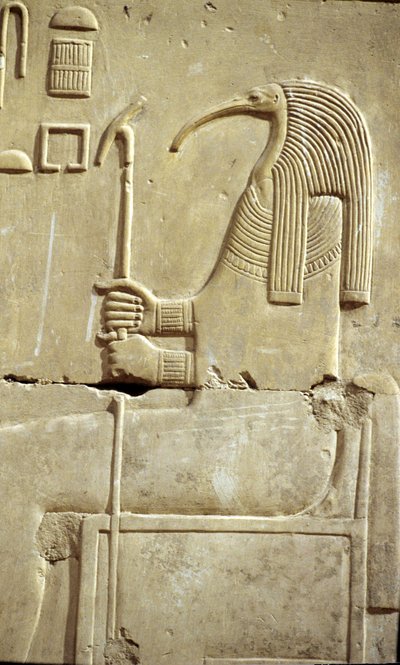 Ancient Egypt, Wall painting/carving, The God Thoth, Temple of Seti I, Abydos by School Egyptian