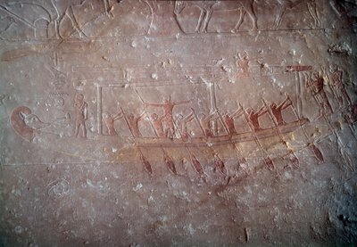Ancient Egypt: Limestone Relief Representing a Canoe from the Chapel of Mastaba in Akhethetep, around 2300 BC. Louvre Museum, Paris by School Egyptian