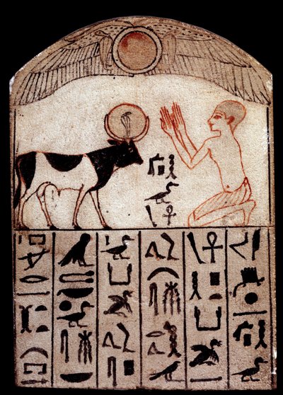 Serapeum Stele (painted limestone). Adoration of the God Apis by School Egyptian
