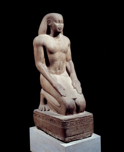 Statue of Nakhthorheb, Chief of Priests, Quartzite Sculpture, 26th Dynasty, Paris, Louvre Museum by School Egyptian