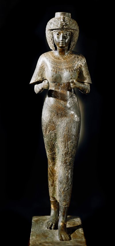Egyptian antiquity: bronze statue of Queen Karomama, wife of Pharaoh Takelot II. 21st dynasty. Paris, Louvre Museum by School Egyptian