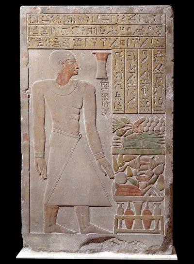 Egyptian antiquity: limestone stele of the monument to the memory of the spokesman of the Vizir Senousret forming a chapel. Around 1700 BC. Late 12th dynasty by School Egyptian