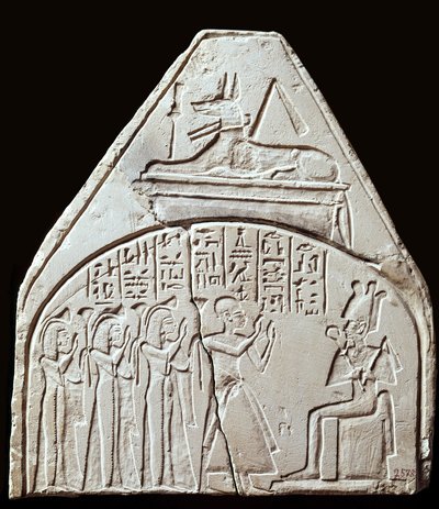 Ancient Egypt: stele fragment representing the worship of the god Osiris. Above it is representing Anubis. Paris, Louvre Museum by School Egyptian