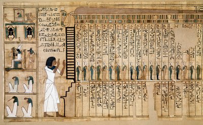 Ancient Egypt: fragment of the Book of the Dead, papyrus of Nebqed. Detail representing the arrival of the deceased in the afterlife. 18th dynasty. 1400-1350 BC. Paris, Musee du Louvre by School Egyptian