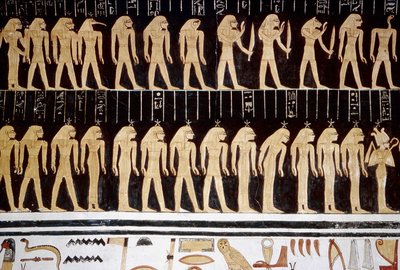Luxor, Thebes: Valley of the Kings, Drawing of God and Goddess on the Inner Wall of a Temple by School Egyptian