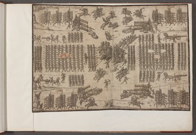 A battle. Armies in formation. Drawings of armies, soldiers, horses and harnesses, and other military scenes. 1500-1650 by School English