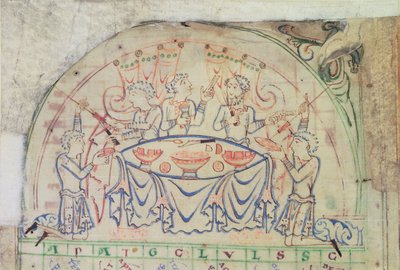 Feast scene from a calendar, 3rd quarter of the 11th century-2nd half of the 12th century by School English