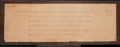 Detail of the inscription, from a Portrait of the Three Children of George Preston of Holker by School English