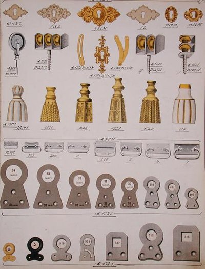 Door Lock Fittings, from a Trade Catalogue of Domestic Goods and Fittings, c.1890-1910 by School English