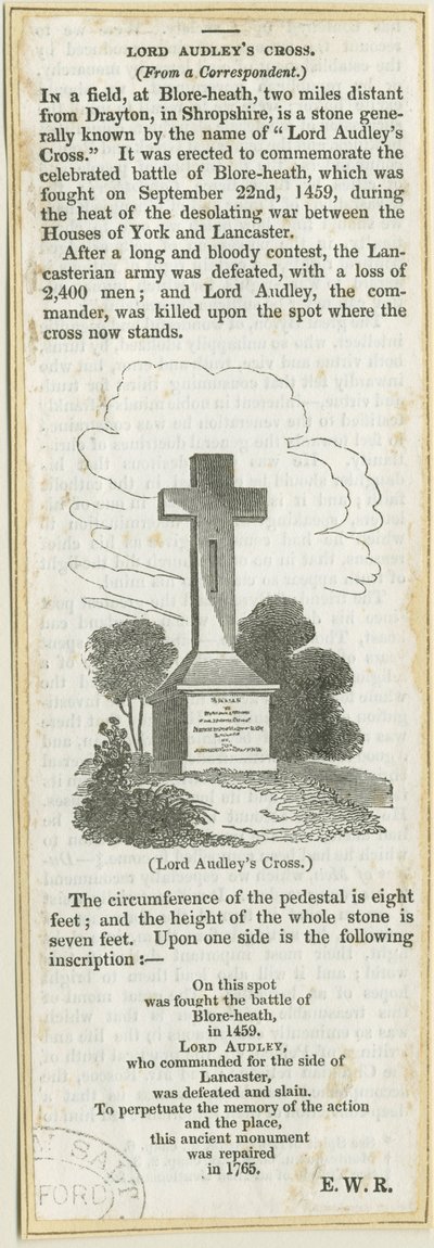 Audley Cross on Blore Heath by School English